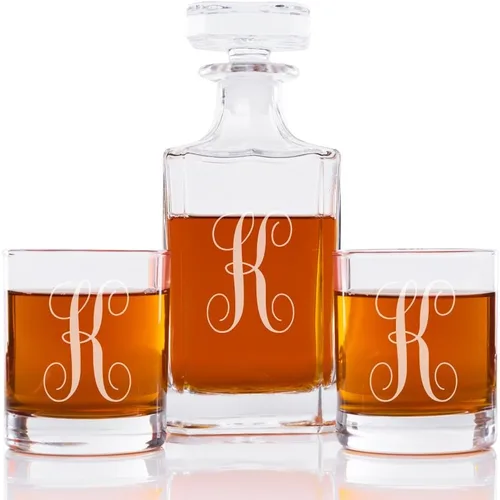 Vista 14 de Abby Smith Juego de decantador de whisky con inicial de estilo lujoso y vasos de rocas, letra A
