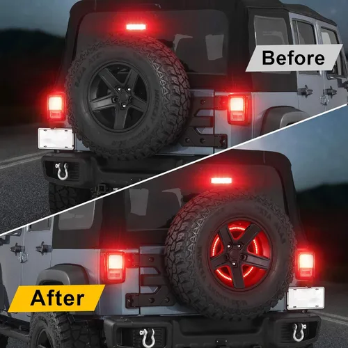 Vista 5 de SUPAREE Luz de Freno para Neumático de Repuesto Plug and Play Luz de Rueda Luz de Freno 3ra Luz de Freno Roja Compatible con Wrangler 2007-2018 JK