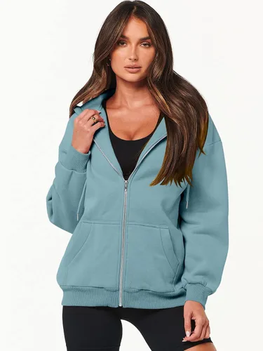 Vista 2 de ANRABESS Sudaderas con capucha y cremallera para mujer, de manga larga, sudaderas de gran tamaño, forro polar Y2K, con bolsillos, ropa de otoño