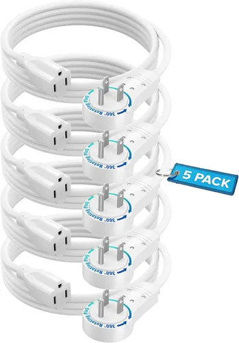 Vista 22 de Maximm Cable de extensión de enchufe plano giratorio de 360°, cable de extensión de 3 clavijas, cable de alimentación de 16 Awg, color negro