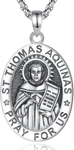Vista 23 de EUDORA Medalla de plata de ley S925 con collar de San Patrono para mujeres A01-Saint Benedict Medalla