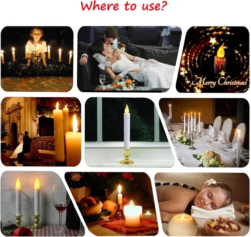 Vista 5 de Velas de ventana con ventosas, cono LED que funciona con pilas, encendido/apagado automático, base dorada extraíble, decoración de luces sin llama