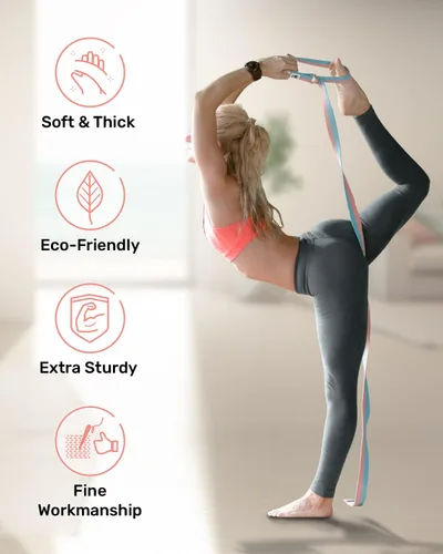 Vista 3 de Tumaz Yoga Strap for Stretching with Adjustable D-Ring, 6/8/10 ft Adjustable D-Ring Soft Cotton Blend 15+ Colors Non-Elastic Yoga Belt for