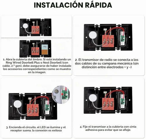 Vista 6 de Satisure Timbre inalámbrico para timbre de puerta Google Nest (con cable, 2ª Gen y 3ª Gen) Extensor de timbre con receptor se conecta a 58 timbres