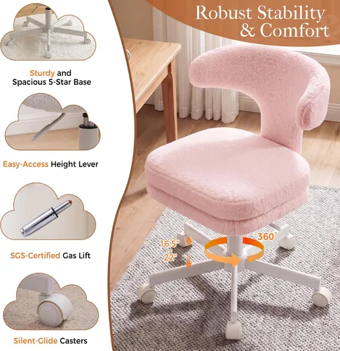 Vista 8 de GTPLAYER Swivel Office Desk Chair with Wheels, Adjustable Height Vanity Chair with Back Support, Comfy Rolling Stool for Home Office, Bedroom &