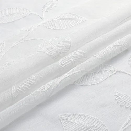 Vista 8 de YoungsTex Cortinas traslúcidas de lino con estampado de hojas de 63 pulgadas de largo para sala de estar, bolsillo para barra, cortinas de encaje