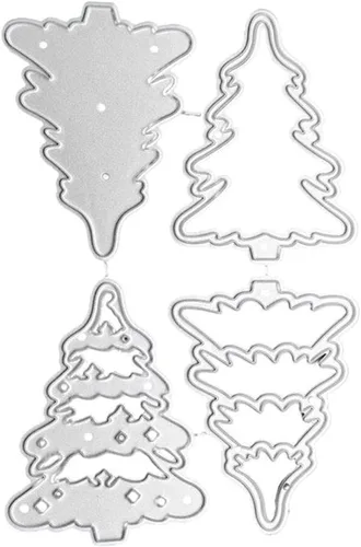 Vista 2 de hinana Juego de 4 troqueles de metal para árbol de Navidad, troqueles de corte de árbol de Navidad, plantillas para bricolaje álbumes de recortes