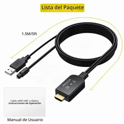 Vista 7 de eARC/ARC a cable extractor de audio óptico (4.9 ft/5 pies), convertidor de audio eARC mejorado compatible con Dolby/DTS 5.1, 192 KHz HDMI eARC/ARC a