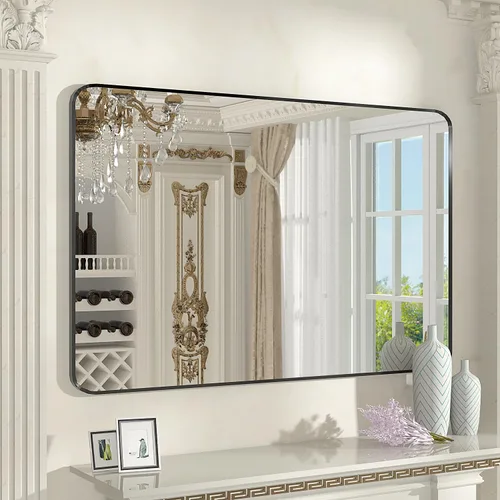 Vista 8 de SNUGACE Espejos de baño negro mate para sobre el fregadero, espejo de tocador de baño con marco rectangular para pared, 20 x 28 pulgadas