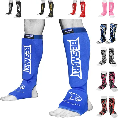 Vista 9 de Be Smart Espinilleras de Muay Thai MMA Kickboxing para Niños, Adultos, Jóvenes, Hombres y Mujeres, Protector de Empeine para Entrenamiento, Equipo