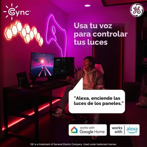 Vista 6 de Cync GE Dynamic Effects - Luces LED hexagonales inteligentes con WiFi que cambian de color, paneles de luz de pared para decoración de habitación