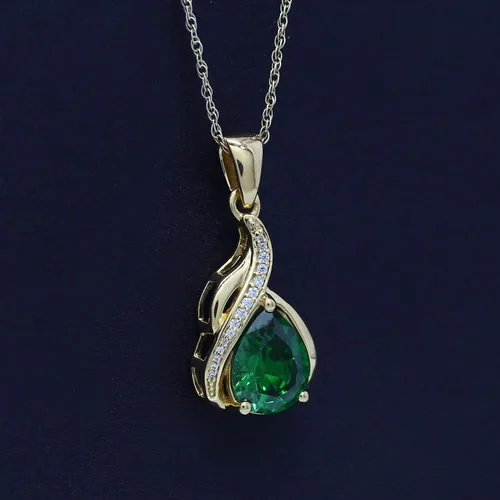 Vista 3 de Collar con colgante de esmeralda verde simulada de 3,5 quilates en oro de 14 quilates sobre plata esterlina
