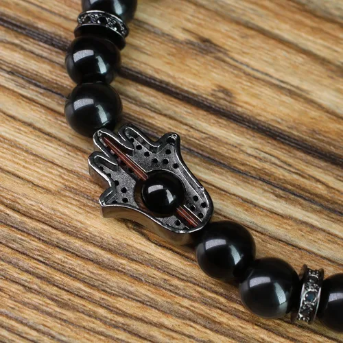 Vista 5 de COAI Hamsa - Pulsera de piedra de protección de mano para hombres y mujeres, Piedra