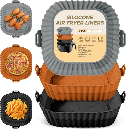 Vista 10 de Beauty - Paquete de 3 forros para freidora de aire, olla de silicona de 8 pulgadas, reutilizable de grado alimenticio, accesorios para cestas
