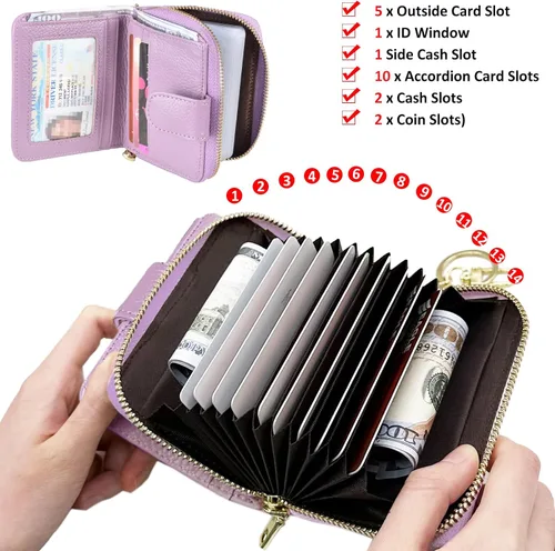 Vista 4 de Beurlike billetera de cuero, con tarjetero con bloqueo RFID, organizador, billetera segura para mujer