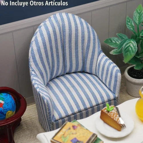 Vista 3 de Odoria 1/12 Silla en miniatura Sillón Casa de muñecas Muebles Accesorios, Rayas Azul y Blanca