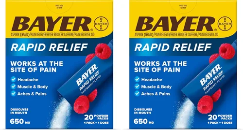 Vista 10 de Bayer® Alivio rápido, sabor a frambuesa soluble, paquetes de polvo con aspirina y cafeína, alivio del dolor de cabeza de acción rápida, alivio