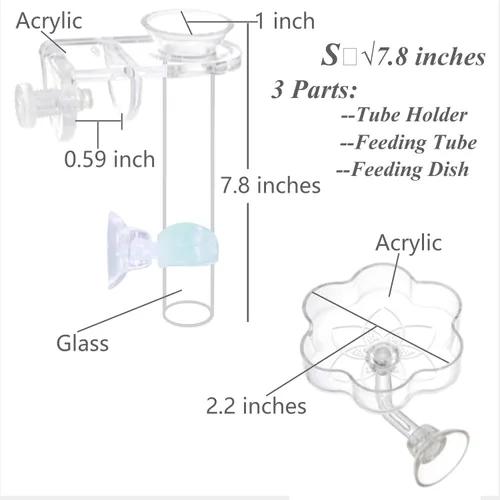 Vista 2 de Kit de plato de alimentación y tubo de alimentación para peces pequeños de camarones de acuario, incluye tubo de alimentación de vidrio, plato