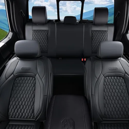 Vista 87 de Coverado Juego completo de fundas de asiento de ajuste personalizado para Chevy Silverado/GMC Sierra 2014-2018 1500, 2015-2019 2500HD 3500HD Negro