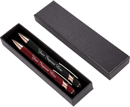 Vista 10 de ExpressDesigns™ - Juego de regalo de bolígrafos personalizados - Paquete de 2 bolígrafos de metal suave al tacto de oro rosa con caja de regalo