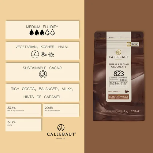 Vista 9 de Callebaut No 823 mejores caletas de chocolate con leche belga Couverture 33.6% - 2.2 lbs