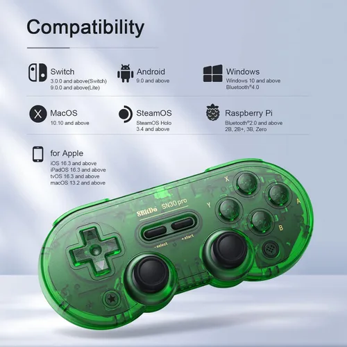 Vista 3 de AKNES 8Bitdo SN30 Pro - Controlador inalámbrico Bluetooth con joysticks de vibración, cable USB-C compatible con interruptor, Windows, Mac