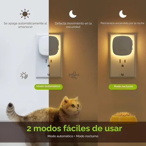 Vista 3 de AUVON - Luz nocturna LED enchufable con retroiluminación y sensor de movimiento y sensor de atardecer a amanecer, luz nocturna regulable de luz