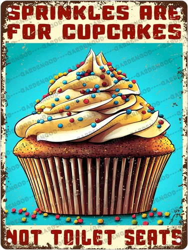 Vista 17 de Cartel de metal divertido Baker Sprinkles Are For Cupcakes Not Toilet Seats Novedoso póster de metal para el hogar, cocina, baño, letrero