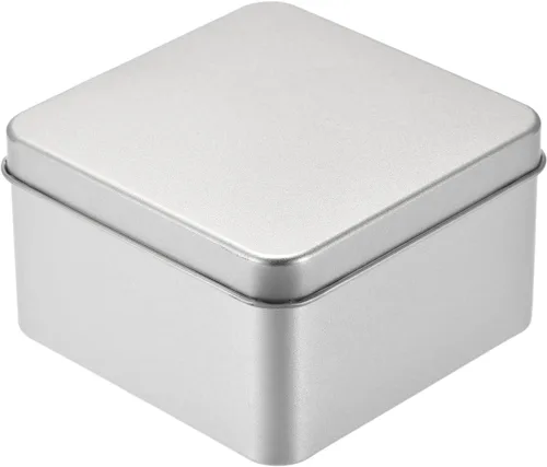 Vista 16 de uxcell Caja de Lata de Metal, 3.54" x 3.54" x 2.17" Recipientes Rectangulares Vacíos de Hojalata con Tapas, Tono Plateado, para Organizador