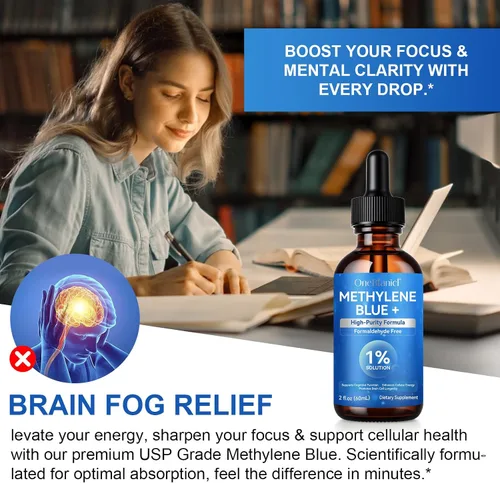 Vista 8 de Azul de metileno grado farmacéutico, gotas de azul de metileno para la salud cerebral y apoyo energético, sin formaldehído, sin alcohol, sin gluten