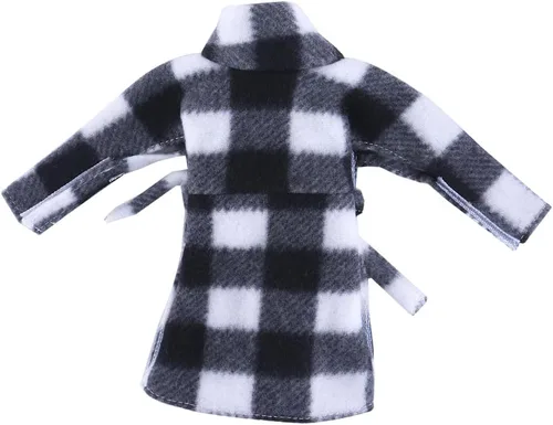 Vista 2 de E-TING - Ropa de Papá Noel y albornoz, accesorios navideños para muñeca elfo (Albornoz a cuadros blanco y negro)