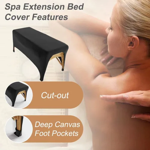 Vista 3 de Funda de cama de pestañas negra ajustada para mesa de pestañas de 6 pies o cama de masaje, extensión de pestañas elásticas de elastano para mesa
