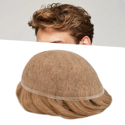 Vista 20 de Completo suizo encaje tupé para hombres pieza de pelo real sistema de reemplazo de cabello humano para hombres Toupee Hairpieces para hombres 7x9