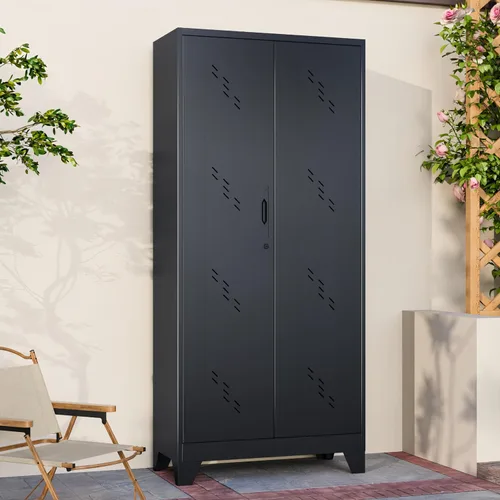 Vista 2 de Armario de almacenamiento de metal de 75 pulgadas con cerradura Negro