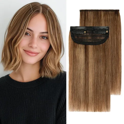 Vista 17 de S-noilite Extensiones de cabello corto con broches, 100% cabello humano real, 2 clips, extensiones con clip para mujeres con cabello delgado, añade
