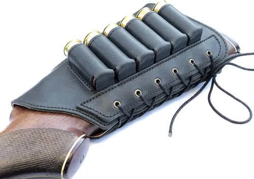 Vista 6 de Funda de cuero genuino para soporte de munición con relleno de gamuza para mejillas
