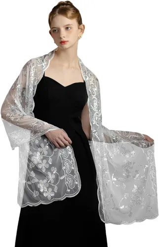 Vista 6 de Chales y envolturas para vestidos de noche con lentejuelas, estola de boda, chal de novia, chal para novia, chales para invitados de boda, chal