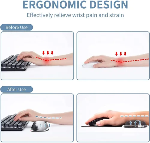 Vista 3 de Reposamuñecas para teclado y mouse con soporte acolchado de espuma viscoelástica, base antideslizante duradera para computadora, laptop, accesorios