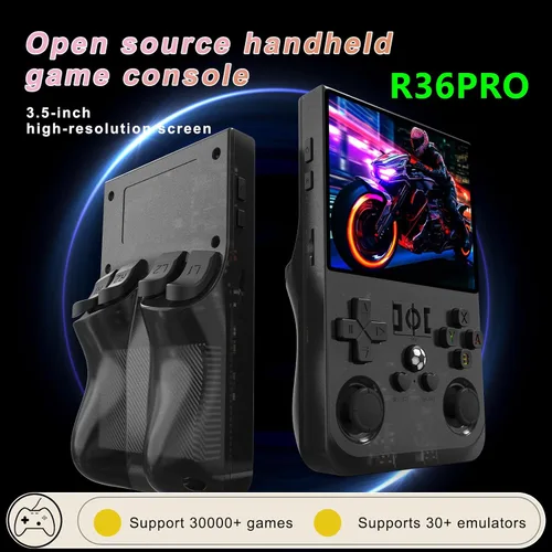 Vista 4 de R36Max - Consola de juegos portátil, mini consola de juegos de mano retro, consola de videojuegos IPS de 4.0 pulgadas con tarjeta TF de 64 GB más