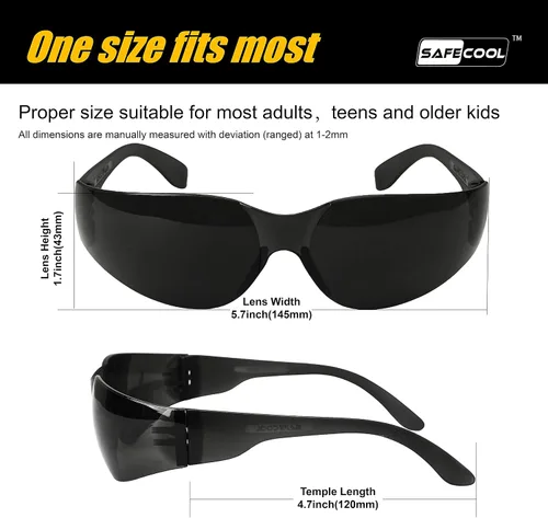 Vista 4 de Gafas de seguridad (paquete de 12 unidades), gafas protectoras de policarbonato teñido de humo para mujeres y hombres, talla única, empaquetadas