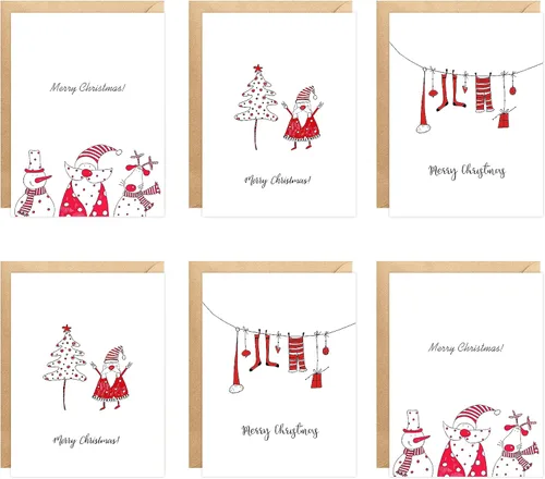 Vista 8 de easykart labels Surtido de 24 tarjetas de Navidad con sobres y calcomanías de sellado, 6 diseños de temática bohemia navideña, 5.75 x 4.25 pulgadas