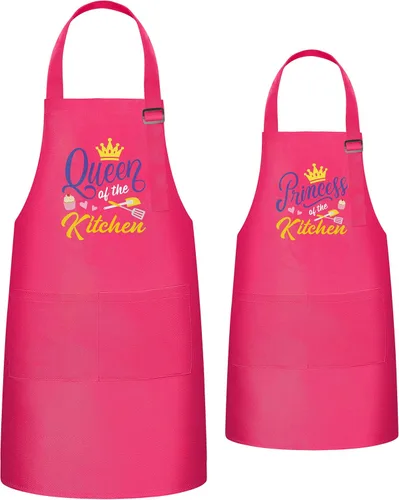 Vista 17 de R HORSE Juego de 2 delantales a juego para adultos y niños Papá y yo, delantal de cocina ajustable con 2 bolsillos para padres e hijos, regalo a