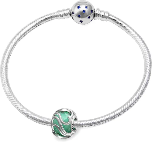 Vista 3 de Dije de cristal de corazón radiante de plata de ley 925 con piedra natal de amor madre San Valentín para Pandora pulsera de cadena de serpiente