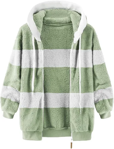Vista 4 de Sudaderas de forro polar mullido con cuello con cremallera para mujer, de gran tamaño, cálidas, de oveja, con capucha y capucha, Blanco