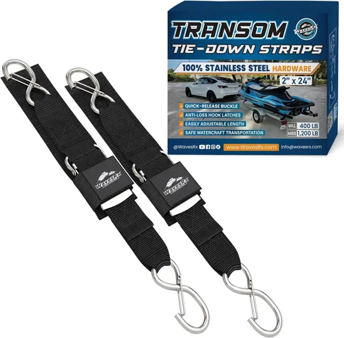 Vista 11 de WavesRx Correas de popa de remolque de barco y moto acuática de alta calidad - Correas marinas - Ajustable a través de hebilla de liberación rápida