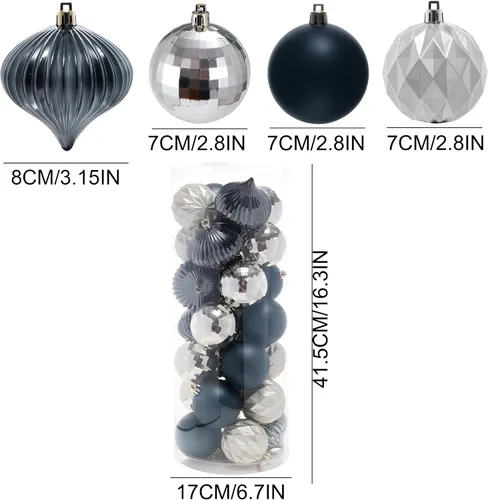 Vista 5 de Amooca Adornos de bolas de Navidad, 28 piezas de 2.8 pulgadas/3.15 pulgadas, inastillables, juego de bolas brillantes mate multiformas, colgantes