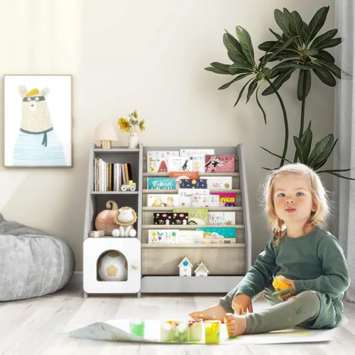 Vista 7 de Estantería para niños FKWin, organizador de almacenamiento de juguetes para niños, estante de almacenamiento para bebés, estanterías de madera