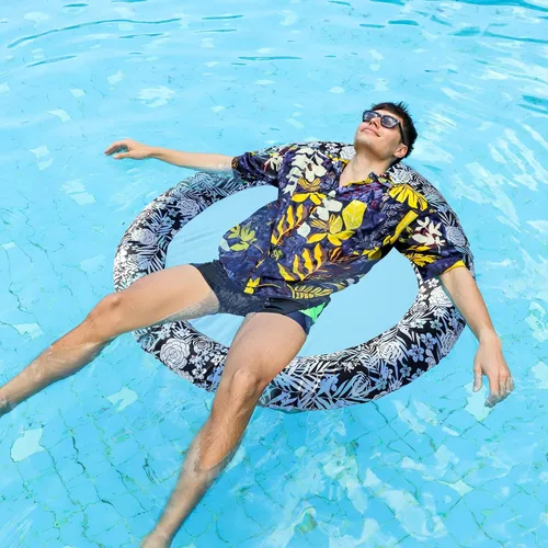 Vista 4 de Flotadores inflables de piscina para adultos, flotador de silla de piscina cubierta de tela, flotador de malla para adultos, hamaca de piscina