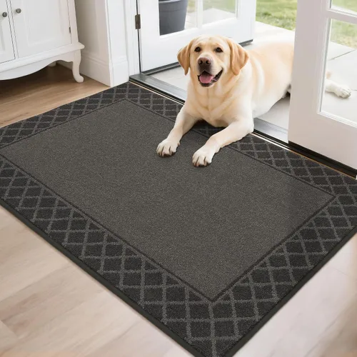 Vista 22 de BEQHAUSE Tapete para puerta atrapador de suciedad, antideslizante, absorbente, de bienvenida, de bajo perfil, lavable, para patas fangosas, entrada
