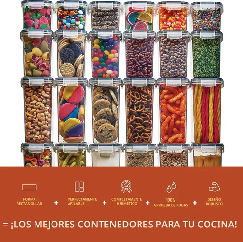 Vista 6 de Juego de 24 recipientes herméticos para almacenamiento de alimentos, recipientes de plástico transparente sin BPA para cocina y despensa con tapas